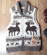 캐나다 헨드메이드 양모100% 인디언 코위챤 스웨터(cowichan sweater) 베스트!!  M사이즈!