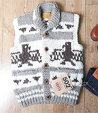 캐나다 헨드메이드 양모100% 인디언 코위챤 스웨터(cowichan sweater)  베스트! 95~100사이즈!