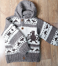 캐나다 핸드메이드 양모100% 인디언 후드 코위찬 스웨터(cowichan sweater) 최상 컨디션!