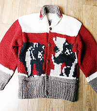 캐나다 헨드메이드 양모100% 코위찬 스웨터(cowichan sweater) 매물귀한 &quot;애조불곰&quot; 자수~!