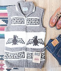 KANATA 카나타 캐나다 핸드메이드 양모100% 인디언 코위챤 스웨터 cowichan sweater ~! 100~105사이즈 매물귀한 롱 스타일 베스트~!
